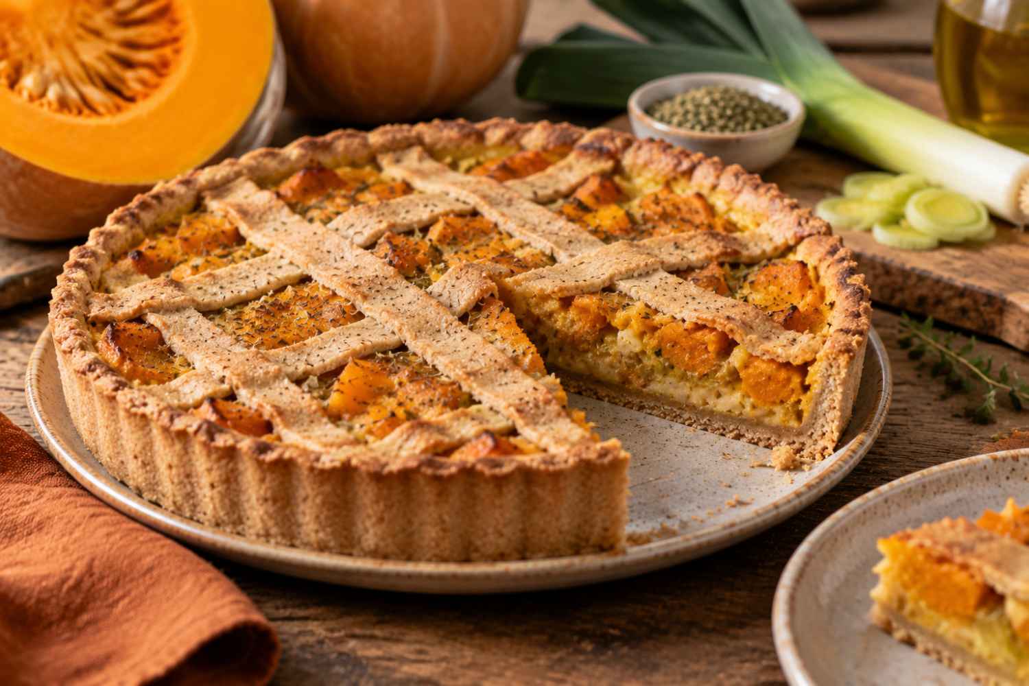 Crostata salata di zucca, porri e farina di farro: la ricetta autunnale da provare subito