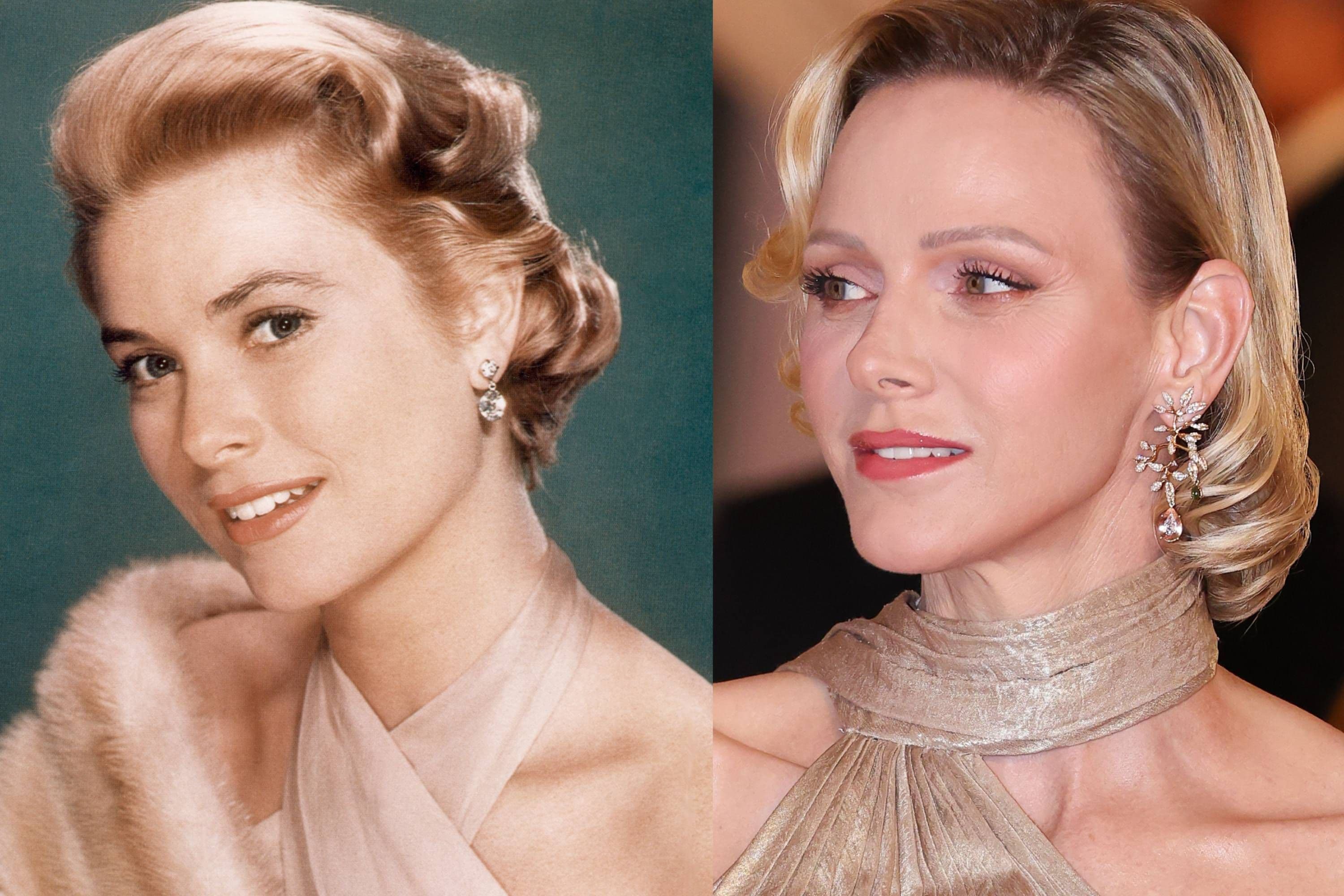 La principessa Charléne di Monaco come Grace Kelly, con onde alla vecchia Hollywood e trucco golden hours, per il 77° Gala della Croce Rossa di Monaco